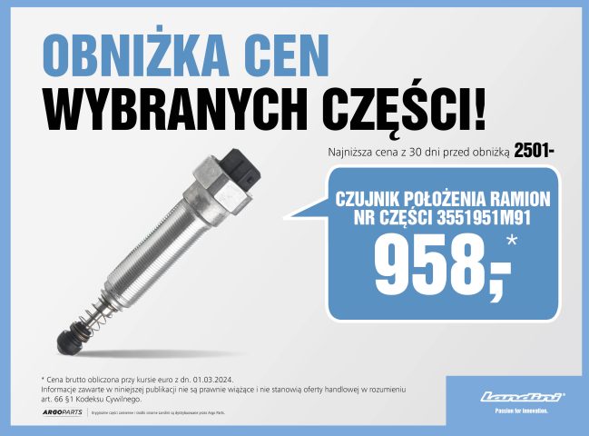 Czujnik położenia ramion z ceną 958 zł, poprzednia centa 2501 zł.