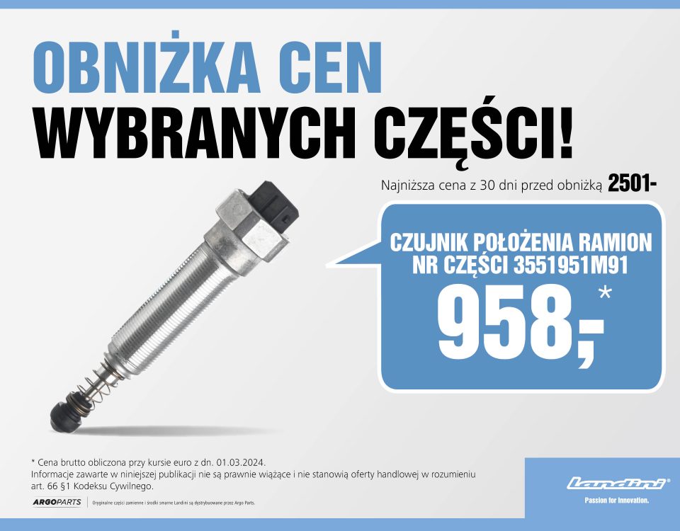 Czujnik położenia ramion z ceną 958 zł, poprzednia centa 2501 zł.